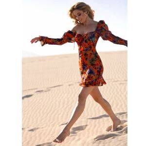 Rat & Boa Naomi Mini dress Orange floral Sz Small Coquette Core Boho Festival